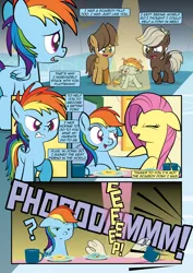 Size: 1920x2715 | Tagged: safe, artist:alexdti, artist:v-nico, derpibooru import, dumbbell, fluttershy, hoops, rainbow dash, pony, comic:how we met, female, filly, filly rainbow dash, image, png, younger