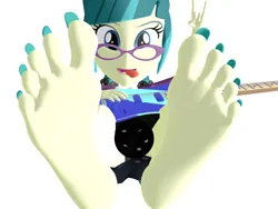 Size: 5000x3750 | Tagged: safe, artist:dragonalex555, derpibooru import, juniper montage, equestria girls, 3d, barefoot, devil horn (gesture), electric guitar, feet, female, fetish, foot fetish, g4, giantess, guitar, image, macro, mmd, musical instrument, png, soles, solo, toenails, toes, tongue out