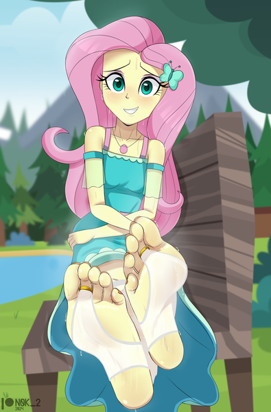 Size: 2000x3040 | Tagged: suggestive, artist:nok_2, ponerpics import, fluttershy, equestria girls, breasts, clothes, feet, female, fetish, foot fetish, foot focus, image, png, soles, toes