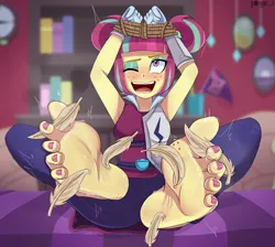 Size: 2018x1808 | Tagged: suggestive, artist:nok_2, ponerpics import, sour sweet, equestria girls, breasts, clothes, feet, female, fetish, foot fetish, foot focus, gloves, image, laughing, png, soles, tickling, tied up, toes