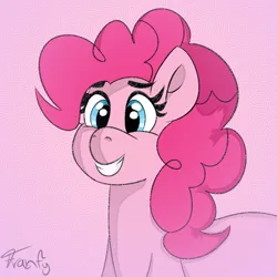 Size: 1000x1000 | Tagged: safe, derpibooru import, pinkie pie, earth pony, fully shaded, image, jpeg, pink background, simple background, smiling, solo