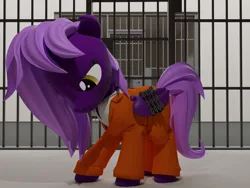 Size: 1920x1440 | Tagged: safe, derpibooru import, oc, oc:windsound, pegasus, pony, 3d, 3d model, blender, blender cycles, clothes, female, image, jail, jail cell, mare, pegasus oc, png, prison, prison jumpsuit, prison outfit, prisoner, solo, wings, yellow eyes