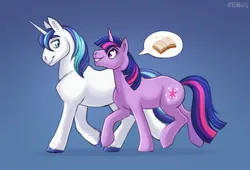 Size: 2327x1583 | Tagged: safe, artist:jenery, derpibooru import, shining armor, twilight sparkle, pony, unicorn, book, brother and sister, duo, duo male and female, female, g4, gradient background, image, male, mare, pictogram, png, siblings, speech bubble, stallion, talking, unicorn twilight