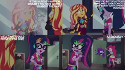 Size: 2000x1125 | Tagged: safe, derpibooru import, edit, edited screencap, editor:quoterific, screencap, pinkie pie, sci-twi, sunset shimmer, twilight sparkle, equestria girls, bathroom, bathroom stall, equestria girls specials, female, g4, image, mirror, my little pony equestria girls: sunset's backstage pass, png, toilet, trio, trio female