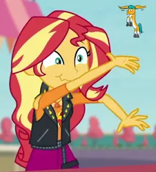 Size: 524x580 | Tagged: safe, derpibooru import, edit, edited screencap, editor:horsesplease, screencap, hitch trailblazer, sunset shimmer, series:ask failblazer, equestria girls, g5, cropped, equestria girls specials, flying, g4, geode of empathy, image, laughing, magical geodes, my little pony equestria girls: better together, my little pony equestria girls: rollercoaster of friendship, png, sad hitch, solo, throwing, wing ears, wings