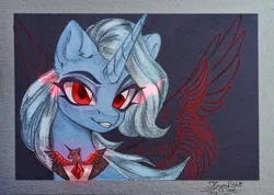 Size: 3983x2843 | Tagged: safe, artist:jsunlight, derpibooru import, trixie, pony, unicorn, alicorn amulet, female, g4, horn, image, mare, png, red eyes, solo, traditional art