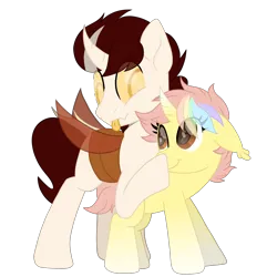 Size: 2500x2500 | Tagged: safe, artist:ponkus, derpibooru import, oc, oc:biepbot, oc:ponkus, unofficial characters only, bat pony, changeling, pony, unicorn, waspling, :p, boop, female, horn, image, male, mare, png, simple background, stallion, tongue out, transparent background