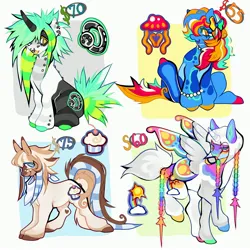 Size: 3000x3000 | Tagged: safe, artist:colorwurm, derpibooru import, part of a set, oc, unnamed oc, unofficial characters only, alicorn, butterfly, butterfly pony, earth pony, hybrid, insect, pony, unicorn, :3, adoptable, alicorn oc, ambiguous gender, back piercing, bandana, blaze (coat marking), blue coat, blue eyelashes, blue eyes, bobcut, bow, bracelet, bridge piercing, brown coat, brown hooves, brown mane, brown tail, coat markings, colored, colored belly, colored ears, colored eartips, colored eyelashes, colored hooves, colored horn, colored mouth, colored pupils, colored wings, colorful, curved horn, dermal piercing, dyed mane, dyed tail, ear piercing, ear stripes, earring, earth pony oc, eyebrows, eyebrows visible through hair, facial markings, for sale, green hooves, group, hair bow, hair extensions, heart, heart mark, high res, hooves, horn, image, jewelry, jpeg, leg piercing, leg stripes, lidded eyes, lip piercing, long horn, mane extensions, mismatched hooves, multicolored coat, multicolored ears, multicolored eyelashes, multicolored eyes, multicolored hair, multicolored hooves, multicolored mane, multicolored tail, multicolored wings, neckerchief, necklace, no catchlights, nose piercing, open mouth, open smile, pale belly, passepartout, pearl bracelet, pearl necklace, piercing, profile, quartet, raccoon tail, rainbow hair, rainbow tail, raised hoof, raised leg, rectangular pupil, scene, scene hair, septum piercing, short hair, simple background, sitting, smiling, snake bites, spiky mane, spiky tail, splotches, spread wings, striped horn, stripes, tail, tail extensions, tall ears, thick eyelashes, two toned coat, two toned eyes, unicorn horn, unicorn oc, wall of tags, white background, white mane, white pupils, white tail, wide stance, wings, yellow eyelashes, yellow eyes, yellow mouth, yellow pupils, yellow tongue