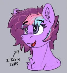 Size: 761x832 | Tagged: safe, artist:reddthebat, derpibooru import, oc, unofficial characters only, earth pony, pony, arrow, bust, ear fluff, eyebrows, eyebrows visible through hair, female, gray background, image, mare, open mouth, open smile, png, simple background, smiling, solo, text