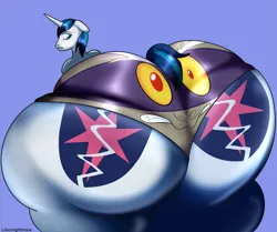 Size: 2099x1756 | Tagged: suggestive, artist:lilacnightmare, derpibooru import, idw, discord, shining armor, pony, butt, clothes, clothing transformation, g4, huge butt, image, impossibly large butt, inanimate tf, large butt, plot, png, transformation, underwear, wide hips