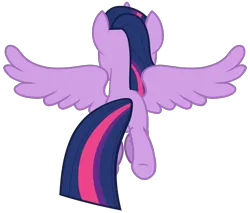 Size: 1705x1454 | Tagged: safe, anonymous artist, derpibooru import, twilight sparkle, twilight sparkle (alicorn), alicorn, pony, uprooted, .svg available, female, flying, g4, horn, image, mare, multicolored hair, multicolored mane, multicolored tail, png, rear view, simple background, solo, spread wings, tail, transparent background, underhoof, vector, wings