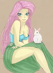 Size: 600x814 | Tagged: safe, artist:voldarian, derpibooru import, angel bunny, fluttershy, human, rabbit, equestria girls, animal, clothes, cutie mark, cutie mark on clothes, female, g4, image, jpeg