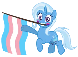 Size: 1381x1009 | Tagged: safe, artist:katnekobase, artist:yeetmedownthestairs, derpibooru import, trixie, pony, unicorn, base used, bisexual pride flag, commission, cute, diatrixes, face paint, female, g4, grin, horn, image, mare, mouth hold, png, pride, pride flag, pride month, simple background, smiling, solo, trans female, trans trixie, transgender, transgender pride flag, transparent background, ych result