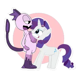 Size: 720x720 | Tagged: safe, artist:cooperthedoodlian, derpibooru import, rarity, unicorn, angry, cross-popping veins, doodland, emanata, female, flirting, g4, hand on head, horn, image, klapto (doodland), male, mantisgirl, my singing monsters, png, simple background