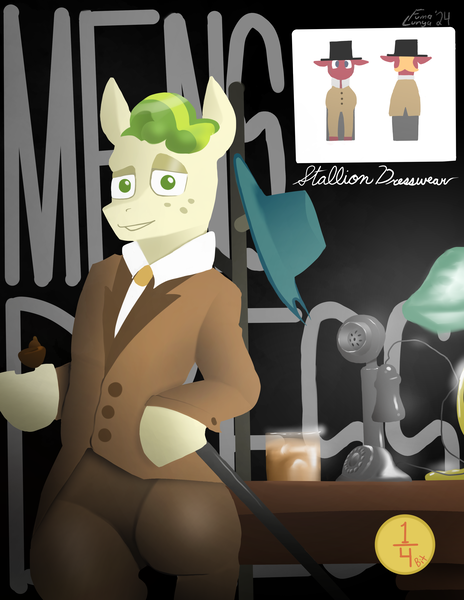 Size: 3091x4000 | Tagged: safe, artist:fumalunga, ponerpics import, pistachio, pony, art pack:nuclear neighs and deco days, hat, image, male, paywall content, phone, png, stallion