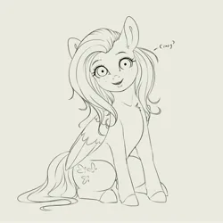 Size: 4000x4000 | Tagged: safe, artist:miokomata, derpibooru import, fluttershy, pegasus, pony, crazy face, faic, female, freckles, freckleshy, g4, gray background, grayscale, image, jpeg, lineart, looking at you, mare, monochrome, open mouth, open smile, simple background, sitting, smiling, smiling at you, solo, staring at you, talking to viewer