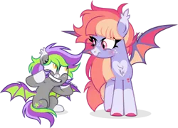 Size: 1920x1382 | Tagged: safe, artist:cirillaq, derpibooru import, oc, oc:lemon star, oc:starry love, unofficial characters only, bat pony, pony, female, filly, foal, image, mare, png, simple background, transparent background