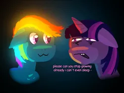 Size: 1024x768 | Tagged: safe, artist:serverok, derpibooru import, rainbow dash, twilight sparkle, pegasus, pony, unicorn, :3, bags under eyes, bust, dark background, duo, duo female, female, glowing mane, heart, heart eyes, horn, image, insomnia, lesbian, png, portrait, shipping, simple background, text, tired, tired eyes, twidash, wingding eyes