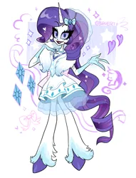 Size: 1691x2212 | Tagged: safe, artist:budweiset, derpibooru import, rarity, anthro, demon, unguligrade anthro, clothes, colored sclera, cutie mark, cutie mark background, cutie mark on clothes, demonized, female, g4, heart, hellaverse, horn, image, looking at you, passepartout, png, simple background, solo, species swap, standing, thick eyelashes, unshorn fetlocks, white background