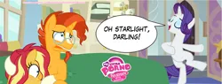 Size: 3565x1359 | Tagged: suggestive, artist:tardifice, artist:twinon, derpibooru import, editor:wild stallions, rarity, sunburst, sunset shimmer, pony, unicorn, comic:the first incestuous foal of sunset shimmer, my little porno: friendship with benefits, she's all yak, advertisement, bipedal, brother and sister, caught, couch, explicit source, eyes closed, female, fit right in, g4, hoof on belly, horn, image, implied blowjob, implied oral, implied sex, implied starlight glimmer, implied voyeurism, incest, male, missing accessory, open door, open mouth, patreon, patreon preview, png, shimmerburst, shipping, show accurate, show accurate porn, siblings, speech bubble, standing, standing on one leg, starlight's office, straight, sunny siblings