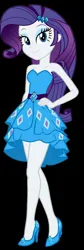 Size: 672x2000 | Tagged: safe, artist:lobo299, derpibooru import, rarity, human, equestria girls, 2d, ankles, breasts, cleavage, clothes, diamond, dress, eyeshadow, female, g4, hairclip, hand on hip, high heels, image, jpeg, legs, looking at you, makeup, shoes, smiling, solo, waistband