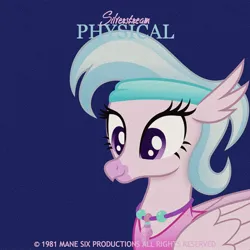 Size: 1000x1000 | Tagged: safe, artist:anime-equestria, derpibooru import, edit, editor:jaredking779, silverstream, classical hippogriff, hippogriff, 80s, alternate hairstyle, clothes, female, g4, headband, image, jewelry, jpeg, necklace, single cover, smiling, solo