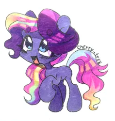Size: 3840x4054 | Tagged: safe, artist:cherry_tree, derpibooru import, oc, unofficial characters only, earth pony, pony, chibi, cute, female, happy, image, multicolored hair, png, simple background, solo, traditional art, white background