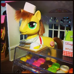 Size: 1440x1440 | Tagged: safe, derpibooru import, donut joe, pony, unicorn, brushable, customized toy, donut, food, horn, image, irl, jpeg, male, photo, solo, stallion, toy