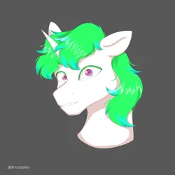 Size: 4134x4134 | Tagged: safe, artist:jjsh, derpibooru import, oc, oc:lightning twinkle, unofficial characters only, pony, unicorn, bust, embarrassed, gray background, high res, horn, image, looking at you, male, png, portrait, simple background, smiling, smiling at you, solo, stallion, teeth