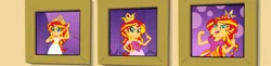 Size: 4227x1023 | Tagged: safe, composite screencap, derpibooru import, edit, edited screencap, screencap, sunset shimmer, human, equestria girls, clothes, crown, dress, fall formal outfits, g4, image, jewelry, my little pony equestria girls, png, regalia, smiling, smirk