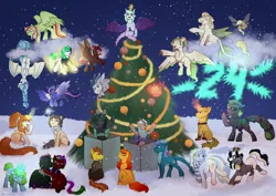 Size: 3508x2480 | Tagged: oc name needed, safe, artist:jjsh, derpibooru import, oc, unofficial characters only, alicorn, bat pony, dragon, earth pony, pegasus, pony, unicorn, bandage, bat pony oc, bat wings, box, celebration, cheering, christmas, christmas lights, christmas tree, clothes, cloud, collar, concave belly, confused, cute, cute face, dragon tail, dress, ear fluff, evil, excited, female, fish tail, fluffy, fluffy mane, garland, glasses, happy, happy new year, hat, headphones, heterochromia, high res, holiday, hoodie, horn, hug, image, in a tree, laughing, leonine tail, long mane, long tail, looking at someone, looking at something, looking away, looking up, magic, magic aura, male, mare, new year, night, on a cloud, open mouth, png, raised hoof, running, scarf, singing, sitting, sky, smiling, snow, sparkles, spread wings, stallion, sweater, tail, teeth, tongue out, tree, turned head, upside down, walking, wing fluff, wings, winter