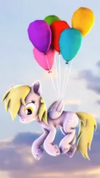 Size: 1089x1936 | Tagged: safe, artist:psfmer, derpibooru import, derpy hooves, pegasus, pony, 3d, background pony, balloon, cloud, female, g4, image, mare, png, ponytober 2023, smiling, solo, source filmmaker, unshorn fetlocks