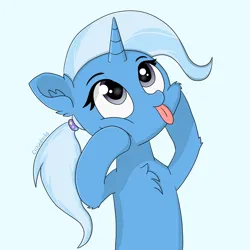 Size: 5000x5000 | Tagged: safe, artist:cloudmild, derpibooru import, trixie, pony, unicorn, :p, cute, female, fluffy, g4, horn, image, mare, png, scrunchie, silly, silly pony, simple background, solo, tongue out, white background