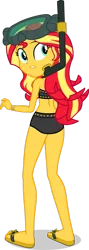 Size: 643x1800 | Tagged: safe, artist:dustinwatsongkx, derpibooru import, sunset shimmer, equestria girls, equestria girls series, unsolved selfie mysteries, alternate hairstyle, bikini, bunset shimmer, butt, clothes, g4, image, midriff, my little pony equestria girls: better together, png, sandals, shadow, simple background, snorkel, solo, sunset shimmer's beach shorts swimsuit, swimsuit, transparent background, turned head, vector