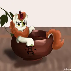 Size: 2000x2000 | Tagged: safe, artist:derpy_fan, derpibooru import, autumn blaze, kirin, food, image, png, solo, tea