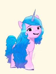 Size: 2000x2600 | Tagged: safe, artist:porcellus, artist:porcellusketch, derpibooru import, izzy moonbow, pony, unicorn, g5, full body, horn, image, jpeg, looking at you, simple background, smiling, solo