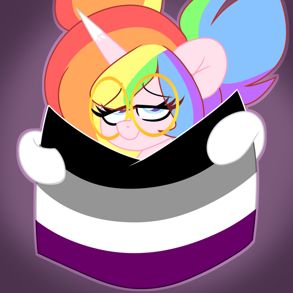 Size: 2000x2000 | Tagged: safe, artist:ladylullabystar, derpibooru import, oc, oc:lady lullaby star, pony, asexual pride flag, bust, female, glasses, image, mare, png, portrait, pride, pride flag, solo