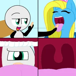 Size: 720x720 | Tagged: suggestive, derpibooru import, oc, oc:cuteamena, earth pony, pony, checkup, cooper doodlian, cute, doctor, doodland, duo, duo male and female, female, image, inside mouth, male, maw, mouth cam, open mouth, png, tongue depressor, tongue out, uvula