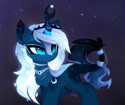 Size: 3301x2772 | Tagged: safe, artist:magnaluna, derpibooru import, princess luna, kirin, alternate hairstyle, chest fluff, collar, crown, curved horn, cute, cute little fangs, ear fluff, eye clipping through hair, eyebrows, eyebrows visible through hair, fangs, female, g4, high res, horn, image, jewelry, kirin luna, kirinbetes, kirinified, leonine tail, lunabetes, png, regalia, slit pupils, solo, species swap, tail