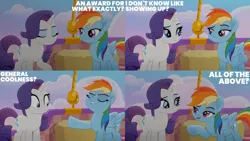 Size: 2000x1125 | Tagged: safe, derpibooru import, edit, edited screencap, editor:quoterific, screencap, rainbow dash, rarity, pegasus, pony, unicorn, caption, don't dead open inside, duo, duo female, female, g4, horn, image, mare, my little pony: rainbow roadtrip, png, text