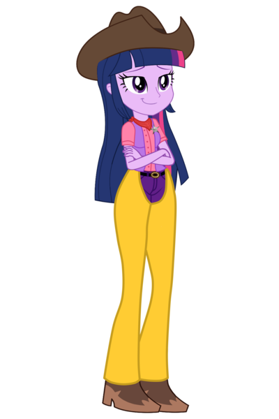 Size: 2000x3000 | Tagged: safe, artist:ajosterio, artist:user15432, derpibooru import, edit, vector edit, twilight sparkle, twilight sparkle (alicorn), alicorn, human, equestria girls, belt, belt buckle, boots, clothes, cowboy boots, cowboy hat, cowgirl, cowgirl boots, cowgirl outfit, crossed arms, hat, high heel boots, image, pants, png, princess peach showtime, sheriff's badge, shirt, shoes, smiling, vector, vest