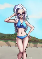 Size: 706x1000 | Tagged: safe, artist:the-park, derpibooru import, trixie, human, equestria girls, adorasexy, beach, beach babe, beach shorts swimsuit, belly button, bikini, breasts, busty trixie, clothes, cloud, cute, equestria girls specials, female, g4, human coloration, image, looking at you, midriff, my little pony equestria girls: better together, my little pony equestria girls: forgotten friendship, png, reasonably sized breasts, sexy, sky, smiling, solo, sunglasses, swimsuit, trixie's beach shorts swimsuit