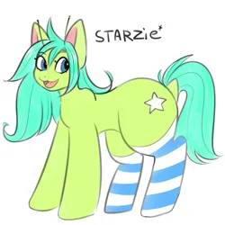 Size: 2560x2560 | Tagged: safe, artist:namelessplaza, derpibooru import, oc, oc:starzie, unofficial characters only, alien, earth pony, pony, clothes, image, png, reference, socks, solo, stars, ufo