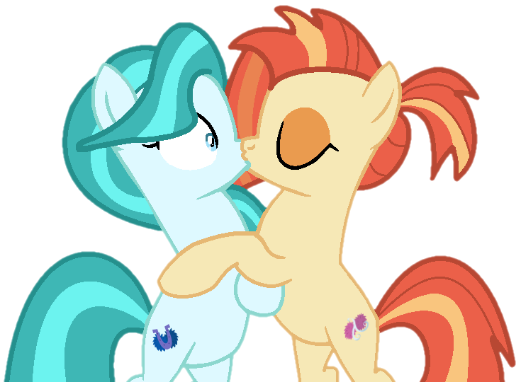 Size: 735x540 | Tagged: safe, artist:mixelfangirl100, artist:twilyisbestpone, derpibooru import, lighthoof, shimmy shake, earth pony, pony, base used, bipedal, duo, duo female, eyes closed, eyeshadow, female, g4, image, kiss on the lips, kissing, lesbian, makeup, mare, png, shimmyhoof, shipping, simple background, surprise kiss, surprised, transparent background, wide eyes