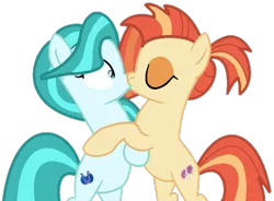 Size: 735x540 | Tagged: safe, artist:mixelfangirl100, artist:twilyisbestpone, derpibooru import, lighthoof, shimmy shake, earth pony, pony, base used, bipedal, duo, duo female, eyes closed, eyeshadow, female, g4, image, kiss on the lips, kissing, lesbian, makeup, mare, png, shimmyhoof, shipping, simple background, surprise kiss, surprised, transparent background, wide eyes