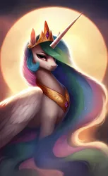 Size: 1960x3200 | Tagged: safe, ai content, derpibooru import, machine learning generated, prompter:derp621, stable diffusion, princess celestia, alicorn, female, g4, generator:pony diffusion v6 xl, horn, image, jpeg, long horn, long mane, looking at you, prompt in description, solo, solo female, sun