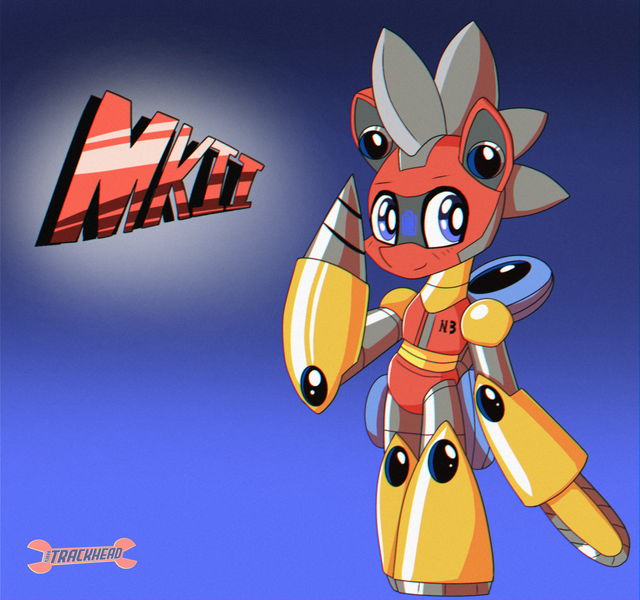 Size: 1600x1500 | Tagged: safe, artist:trackheadtherobopony, derpibooru import, oc, oc:trackhead, pony, robot, robot pony, semi-anthro, chainsaw, drill, image, logo, png, solo