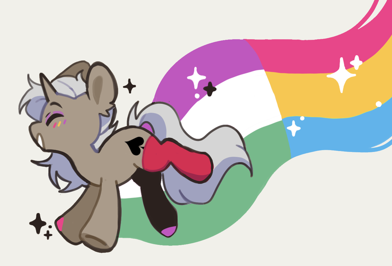 Size: 1280x868 | Tagged: safe, artist:yun_nhee, derpibooru import, oc, unofficial characters only, pony, unicorn, chibi, clothes, commission, eyeshadow, genderqueer pride flag, grey hair, horn, image, makeup, male, pansexual pride flag, png, pride, pride flag, simple background, smiling, socks, solo, sparkles, stallion, unicorn oc, white background, ych result