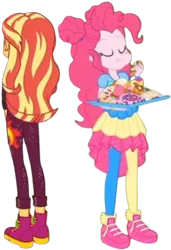 Size: 1727x2520 | Tagged: safe, derpibooru import, edit, edited screencap, editor:homersimpson1983, screencap, pinkie pie, sunset shimmer, human, equestria girls, background removed, duo, duo female, equestria girls specials, female, g4, image, my little pony equestria girls: sunset's backstage pass, not a vector, png, rear view