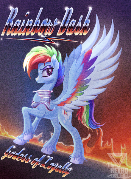 Size: 1994x2719 | Tagged: safe, artist:theretroart88, derpibooru import, rainbow dash, pegasus, 2d, 80s, colored wings, cutie mark, eyeshadow, female, g4, image, makeup, multicolored mane, multicolored tail, multicolored wings, png, smiling, solo, tail, thunderbolt, wings